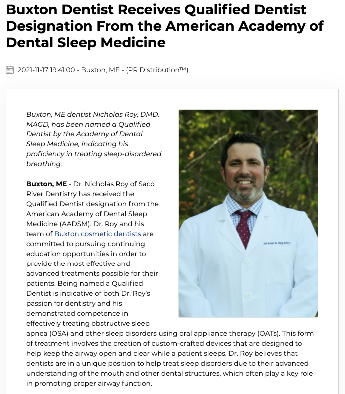 Buxton Dentist Receives Dental Sleep Medicine Qualification